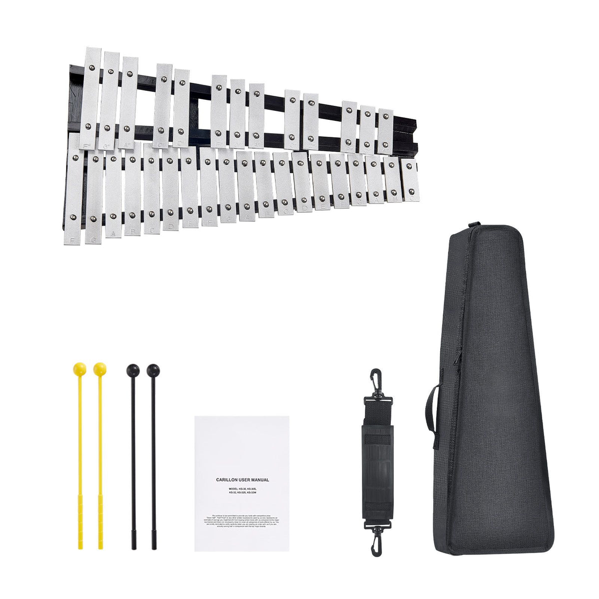 32 Note Glockenspiel Xylophone Bell Kit, Percussion Instrument with Mallets, Drum Sticks and Carrying Bag, Professional Glockenspiel Xylophone Percussion Instrument Set for Adults & Students