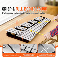 32 Note Glockenspiel Xylophone Bell Kit, Percussion Instrument with Mallets, Drum Sticks and Carrying Bag, Professional Glockenspiel Xylophone Percussion Instrument Set for Adults & Students
