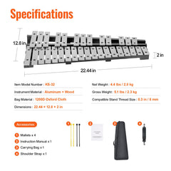 32 Note Glockenspiel Xylophone Bell Kit, Percussion Instrument with Mallets, Drum Sticks and Carrying Bag, Professional Glockenspiel Xylophone Percussion Instrument Set for Adults & Students