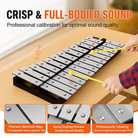 32 Note Glockenspiel Xylophone Bell Kit, Percussion Instrument with Mallets, Drum Sticks and Carrying Bag, Professional Glockenspiel Xylophone Percussion Instrument Set for Adults & Students