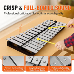 32 Note Glockenspiel Xylophone Bell Kit, Percussion Instrument with Mallets, Drum Sticks and Carrying Bag, Professional Glockenspiel Xylophone Percussion Instrument Set for Adults & Students