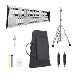 32 Note Glockenspiel Xylophone Bell Kit, Professional Percussion Instrument Set with Mallets, Drum Sticks, Music Stand, Adjustable Stand and Carrying Bag for Students & Adults