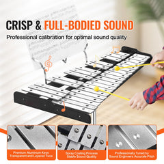 32 Note Glockenspiel Xylophone Bell Kit, Professional Percussion Instrument Set with Mallets, Drum Sticks, Music Stand, Adjustable Stand and Carrying Bag for Students & Adults