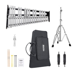 32 Note Glockenspiel Xylophone Bell Kit, Professional Percussion Instrument Set with Mallets, Drum Sticks, Music Stand, Adjustable Stand and Carrying Bag for Students & Adults
