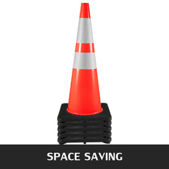 6Pack 36" Traffic Cones, Safety Road Parking Cone with Black Weighted Base, PVC Orange Traffic Safety Cones, Hazard Cones Reflective Collars for Construction Traffic Parking
