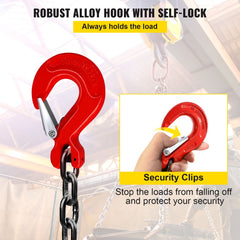 Chain Sling 5/16" X 10' Engine Lift Chain G80 Alloy Steel Engine Chain Hoist Lifts 3 Ton with 4 Leg Grab Hooks and Adjuster