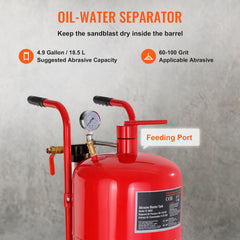 10Gal/40L Sandblaster Equipped w/Nozzle Shut-Off Valve Pressure Gauge Ceramic Nozzle Rubber Wheels Grit Power Sand Blasters Portable Sandblasting Equipment