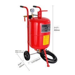 10Gal/40L Sandblaster Equipped w/Nozzle Shut-Off Valve Pressure Gauge Ceramic Nozzle Rubber Wheels Grit Power Sand Blasters Portable Sandblasting Equipment