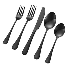 30-Piece Black Silverware Set, Food-Grade Stainless Steel Flatware Utensils for 6, Mirror Finished Cutlery Set, Dishwasher Safe Eating Tableware for Kitchen Home, Include Knife Fork Spoon