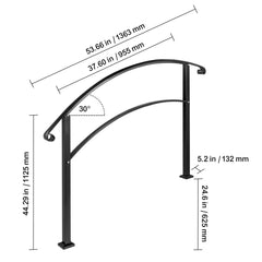 4-Step Handrail Fits 1 or 4 Steps Matte Black Stair Rail Wrought Iron Handrail with Installation Kit Hand Rails for Outdoor Steps