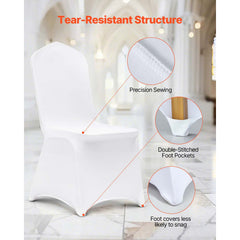 Stretch Spandex Folding Chair Covers, Universal Fitted Chair Cover, Removable Washable Protective Slipcovers, for Wedding, Holiday, Banquet, Party, Celebration, Dining (50PCS White)