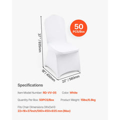 Stretch Spandex Folding Chair Covers, Universal Fitted Chair Cover, Removable Washable Protective Slipcovers, for Wedding, Holiday, Banquet, Party, Celebration, Dining (50PCS White)
