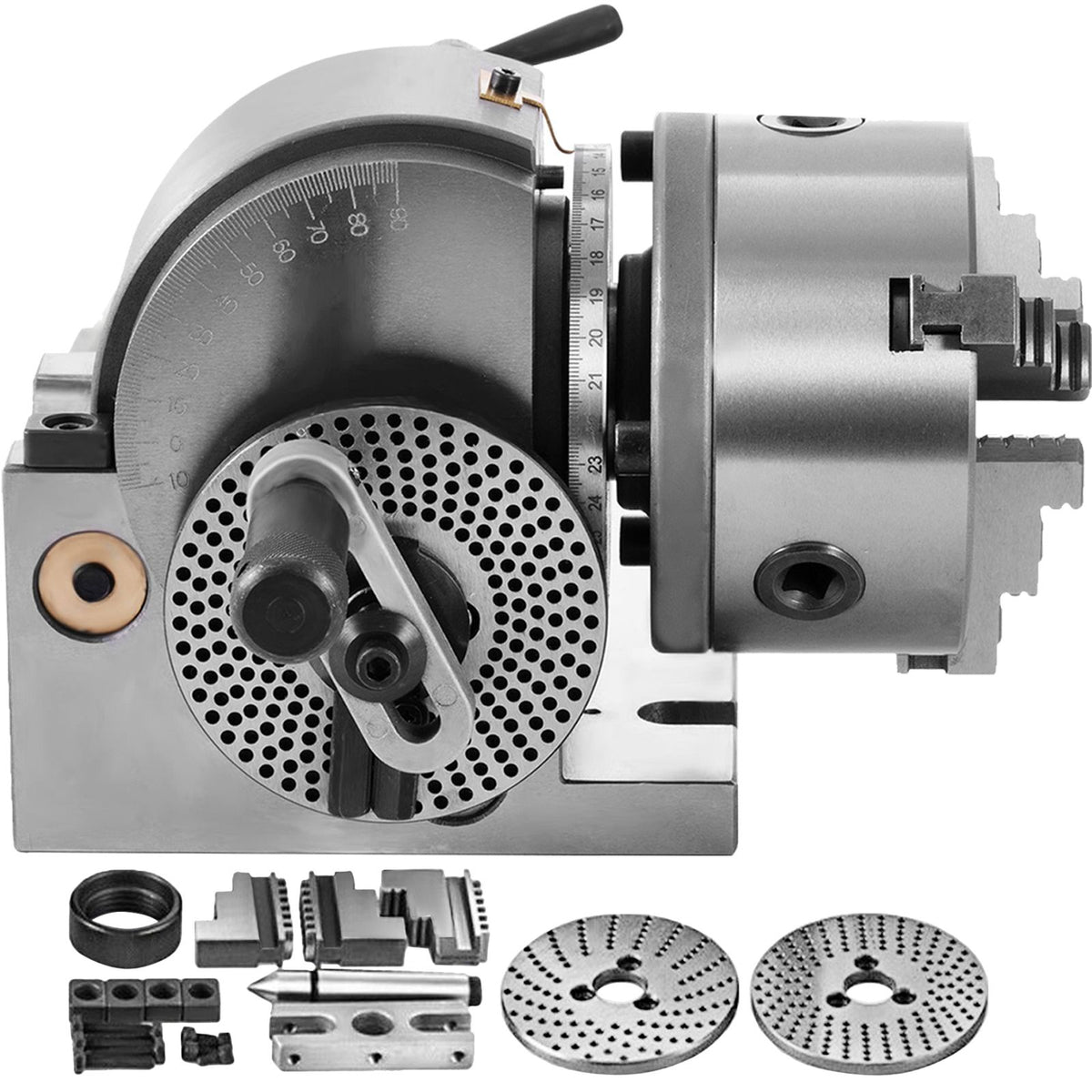 BS-0 Dividing Head 5 Inch, Precision Dividing Head Set with 5" 3-jaw Chuck & Tailstock Dividing Plates for Milling Machine