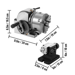 BS-0 Dividing Head 5 Inch, Precision Dividing Head Set with 5" 3-jaw Chuck & Tailstock Dividing Plates for Milling Machine