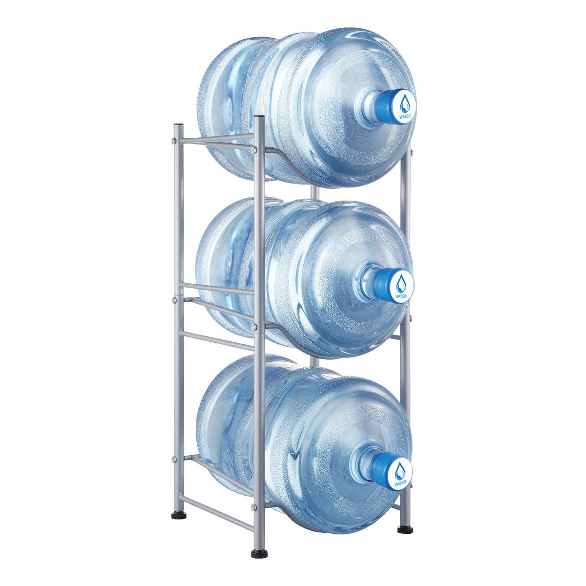3 Tiers Water Jug Holder, 5 Gallon Water Bottle Holder, Single Row Water Bottle Rack for 3 Bottles, Heavy Duty Water Jug Rack for Kitchen, Office, Living Room, Silver