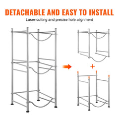 3 Tiers Water Jug Holder, 5 Gallon Water Bottle Holder, Single Row Water Bottle Rack for 3 Bottles, Heavy Duty Water Jug Rack for Kitchen, Office, Living Room, Silver