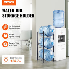 3 Tiers Water Jug Holder, 5 Gallon Water Bottle Holder, Single Row Water Bottle Rack for 3 Bottles, Heavy Duty Water Jug Rack for Kitchen, Office, Living Room, Black