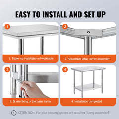 910x610mm Stainless Steel Kitchen Bench Commercial Work Food Prep Table