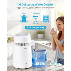 6L Water Distiller Home Countertop Purifier Machine 900W Plastic Container