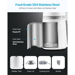 6L Water Distiller Home Countertop Purifier Machine 900W Plastic Container