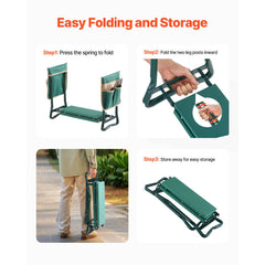 Garden Kneeler and Seat, 6 in Wide Kneeling Pad, Heavy Duty Garden Kneeling Stool, Folding Garden Seat with 2 Tool Bags, Relieve Knee & Back Pain, Portable Garden Bench for Women Grandparents