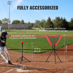 7x7 Baseball Softball Practice Net, Portable Baseball Training Net for Hitting Catching Pitching, Backstop Baseball Equipment with Bow Frame, Carry Bag, Strike Zone, Ball, Tee, Ball Collector