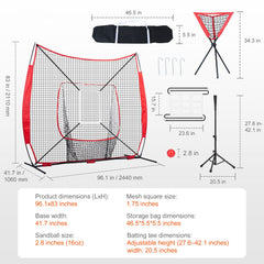 7x7 Baseball Softball Practice Net, Portable Baseball Training Net for Hitting Catching Pitching, Backstop Baseball Equipment with Bow Frame, Carry Bag, Strike Zone, Ball, Tee, Ball Collector