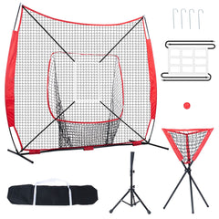 7x7 Baseball Softball Practice Net, Portable Baseball Training Net for Hitting Catching Pitching, Backstop Baseball Equipment with Bow Frame, Carry Bag, Strike Zone, Ball, Tee, Ball Collector