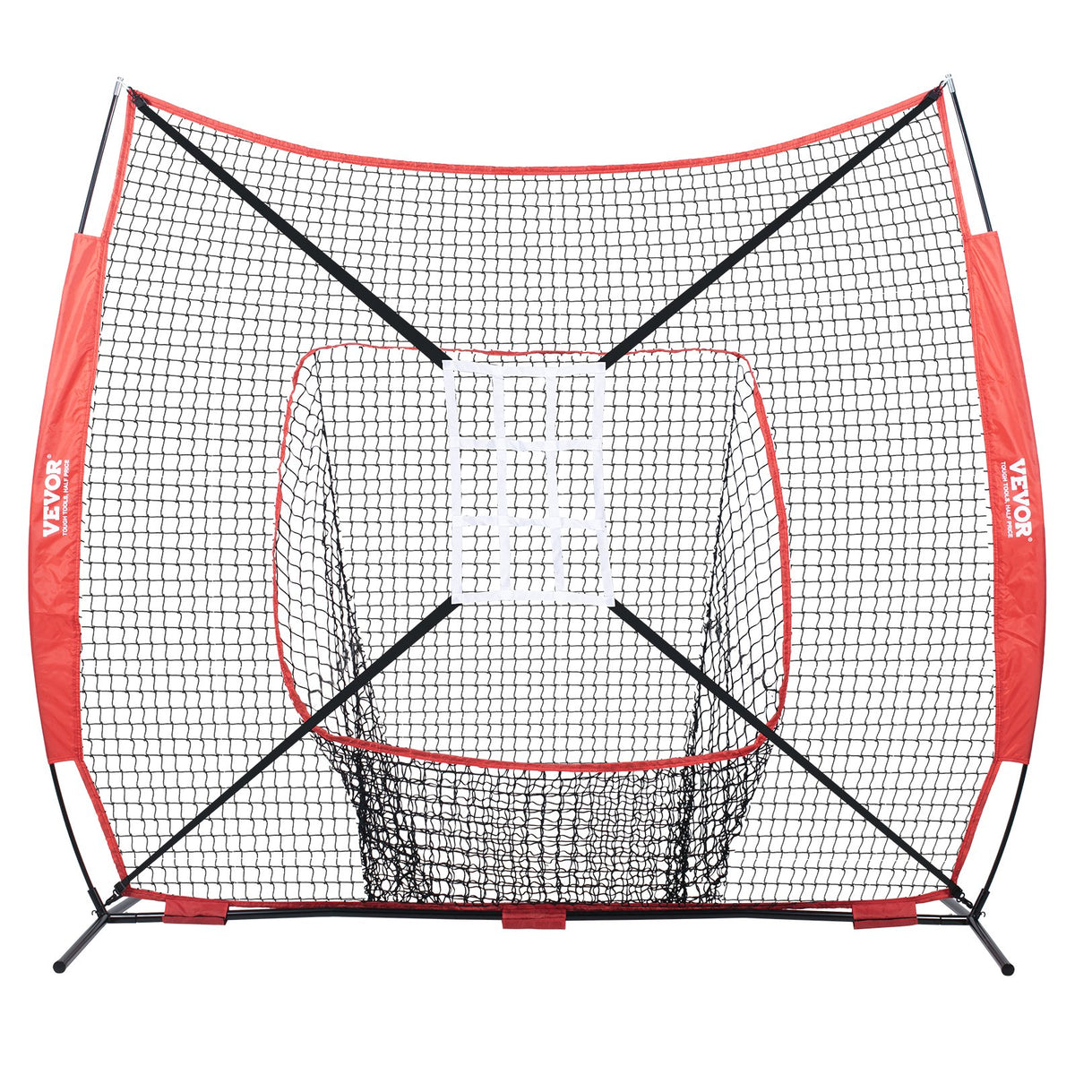 7x7 Baseball Softball Practice Net, Portable Baseball Training Net for Hitting Catching Pitching, Backstop Baseball Equipment with Bow Frame, Carry Bag, Strike Zone, Ball, Tee, Ball Collector