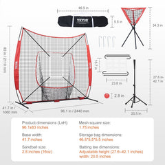 7x7 Baseball Softball Practice Net, Portable Baseball Training Net for Hitting Catching Pitching, Backstop Baseball Equipment with Bow Frame, Carry Bag, Strike Zone, Ball, Tee, Ball Collector
