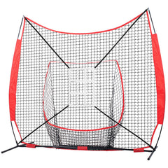 7x7 ft Baseball Softball Practice Net, Portable Baseball Training Net for Hitting Catching Pitching, Backstop Equipment with Bow Frame, Carry Bag, Strike Zone, 12 Balls, Tee, and Ball Collector