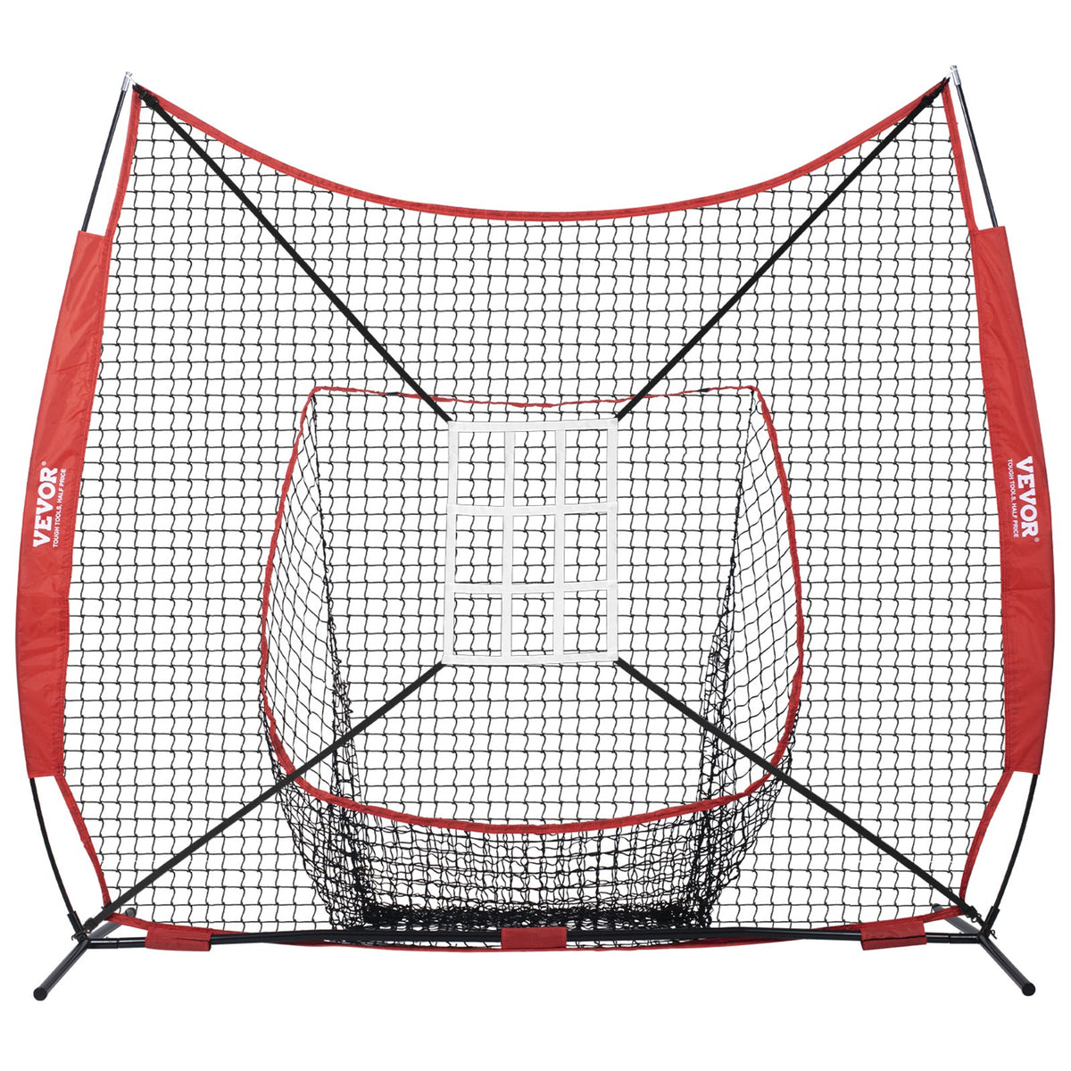 7x7 ft Baseball Softball Practice Net, Portable Baseball Training Net for Hitting Catching Pitching, Backstop Equipment with Bow Frame, Carry Bag, Strike Zone, 12 Balls, Tee, and Ball Collector