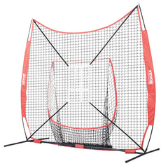 7x7 ft Baseball Softball Practice Net, Portable Baseball Training Net for Hitting Catching Pitching, Backstop Equipment with Bow Frame, Carry Bag, Strike Zone, 12 Balls, Tee, and Ball Collector