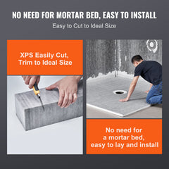 Shower Curb Kit, 1828x1828mm, 72"x72" Shower Pan Kit with 50.8mm ABS Central Flange, 101.6mm Stainless Steel Grate, Waterproof Shower Curb & Membrane & Strip, Shower Pan Slope Sticks Fit for Bathroom