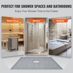 Shower Curb Kit, 1828x1828mm, 72"x72" Shower Pan Kit with 50.8mm ABS Central Flange, 101.6mm Stainless Steel Grate, Waterproof Shower Curb & Membrane & Strip, Shower Pan Slope Sticks Fit for Bathroom