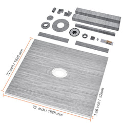 Shower Curb Kit, 1828x1828mm, 72"x72" Shower Pan Kit with 50.8mm ABS Central Flange, 101.6mm Stainless Steel Grate, Waterproof Shower Curb & Membrane & Strip, Shower Pan Slope Sticks Fit for Bathroom