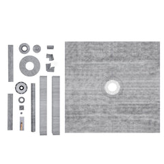 Shower Curb Kit, 1828x1828mm, 72"x72" Shower Pan Kit with 50.8mm ABS Central Flange, 101.6mm Stainless Steel Grate, Waterproof Shower Curb & Membrane & Strip, Shower Pan Slope Sticks Fit for Bathroom