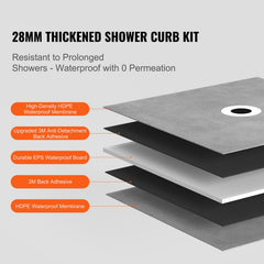 Shower Curb Kit, 1219x1524mm, 60"x48" Shower Pan Kit with 50.8mm ABS Central Flange, Waterproof Membrane, Stainless Steel Grate and Joint Sealant, Shower Pan Slope Sticks Fit for Bathroom