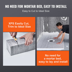 Shower Curb Kit, 1219x1524mm, 60"x48" Shower Pan Kit with 50.8mm ABS Central Flange, Waterproof Membrane, Stainless Steel Grate and Joint Sealant, Shower Pan Slope Sticks Fit for Bathroom