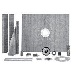 Shower Curb Kit, 1219x1524mm, 60"x48" Shower Pan Kit with 50.8mm ABS Central Flange, Waterproof Membrane, Stainless Steel Grate and Joint Sealant, Shower Pan Slope Sticks Fit for Bathroom