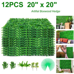 Artificial Boxwood Panels, 12 PCS 20"x20" Boxwood Hedge Wall Panels, PE Artificial Grass Backdrop Wall 1.6\", Privacy Hedge Screen for Decoration of Outdoor, Indoor, Garden, Fence, and Backyar
