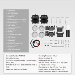 Air Bag Suspension Kit, Air Springs Suspension Bag Kit Compatible with 2011-2019 Chevrolet Silverado 2500/3500HD and GMC Sierra 2500/3500HD 4WD RWD, 5000 lbs Loading, 5 to 100 PSI