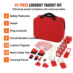 Electrical Lockout Tagout Kit, 47 PCS Safety Loto Kit Includes Padlocks, Hasps, Tags, Nylon Ties, Plug Lockouts, Circuit Breaker Lockouts, and Carrying Bag, for Industrial, Electric Power