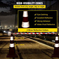 Safety Cones, 10PCS 28\" Traffic Cones, PVC Orange Construction Cones, 2 Reflective Collars Traffic Cones with Weighted Base and Hand-Held Ring Used for Traffic Control, Driveway Road Parking