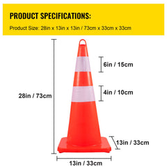 Safety Cones, 10PCS 28\" Traffic Cones, PVC Orange Construction Cones, 2 Reflective Collars Traffic Cones with Weighted Base and Hand-Held Ring Used for Traffic Control, Driveway Road Parking