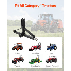 3 Point Trailer Hitch with 2 in Receiver, 3pt Quick Hitch Attachment for Category 1 Tractor, 3000lbs Capacity, Tow Drawbar Adapter, Compatible with Kubota, Mahindra, Ford, Yanmar, John Deere