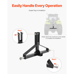 3 Point Trailer Hitch with 2 in Receiver, 3pt Quick Hitch Attachment for Category 1 Tractor, 3000lbs Capacity, Tow Drawbar Adapter, Compatible with Kubota, Mahindra, Ford, Yanmar, John Deere