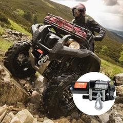 Electric Winch, 1361 kg Line Pull Capacity, 12V DC ATV/UTV Winch with Φ0.5 x 1188.7 cm 7 Strands Steel Cable Roller Fairlead Wired Remote Control, IP55 Waterproof for Towing UTV ATV Off-Road