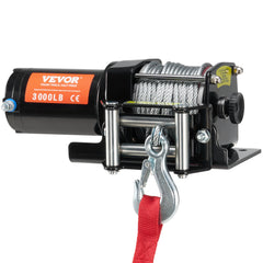Electric Winch, 1361 kg Line Pull Capacity, 12V DC ATV/UTV Winch with Φ0.5 x 1188.7 cm 7 Strands Steel Cable Roller Fairlead Wired Remote Control, IP55 Waterproof for Towing UTV ATV Off-Road