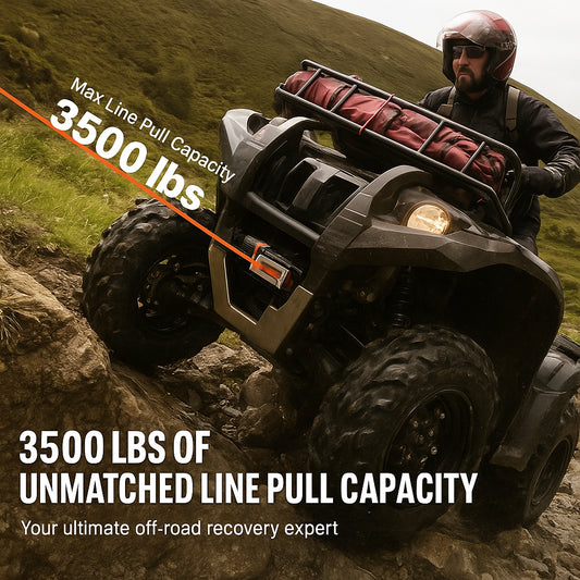 Electric Winch, 1588 kg Line Pull Capacity, 12V DC ATV Winch with Φ0.5 x 1188.7 cm 12 Strands Synthetic Rope Aluminum Fairlead Wired Remote Control, IP55 Waterproof for Towing ATV Boat